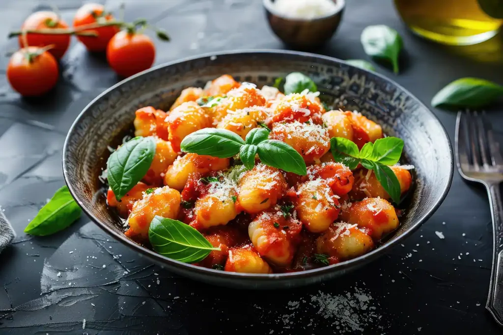 gnocchi s račatovou omáčkou a bazalkou