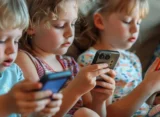 Děti s mobilními telefony v ruce