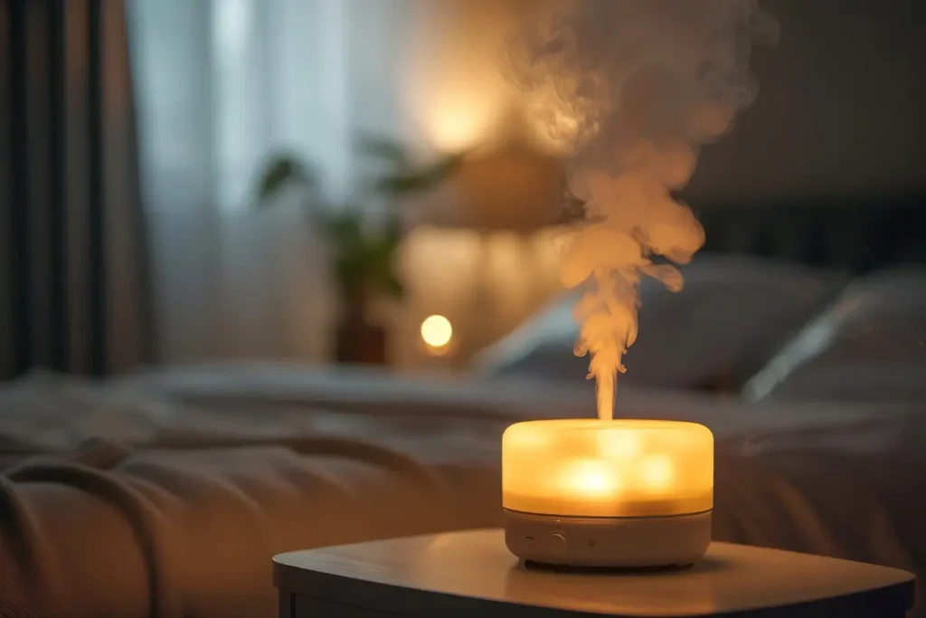Aroma difuzér v ložnici vytvářející čistý vzduch a relaxační prostředí pro kvalitní spánek