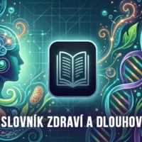 Abstraktní vizualizace biohackingu, buněčné biologie a cesty k dlouhověkosti na webu Změna myšlení.