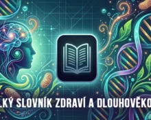 Abstraktní vizualizace biohackingu, buněčné biologie a cesty k dlouhověkosti na webu Změna myšlení.