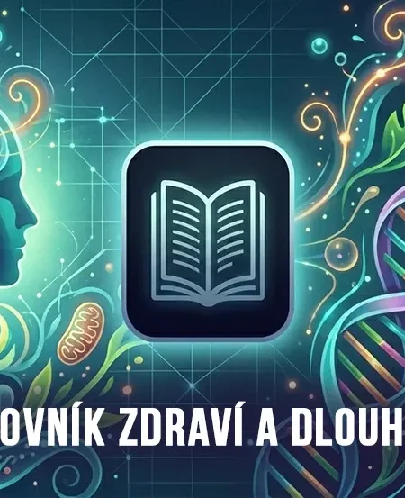 Abstraktní vizualizace biohackingu, buněčné biologie a cesty k dlouhověkosti na webu Změna myšlení.