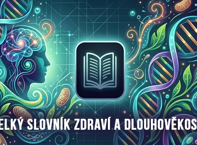 Abstraktní vizualizace biohackingu, buněčné biologie a cesty k dlouhověkosti na webu Změna myšlení.