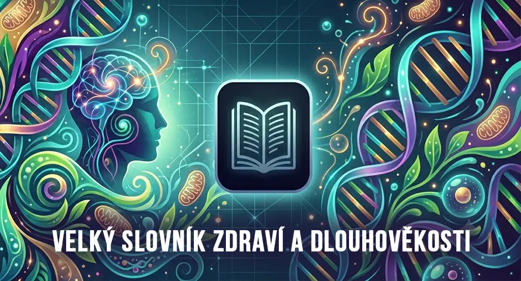 Abstraktní vizualizace biohackingu, buněčné biologie a cesty k dlouhověkosti na webu Změna myšlení.