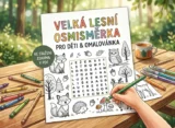 Lesní osmisměrka a omalovánka pro děti ke stažení zdarma v PDF.