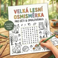 Lesní osmisměrka a omalovánka pro děti ke stažení zdarma v PDF.